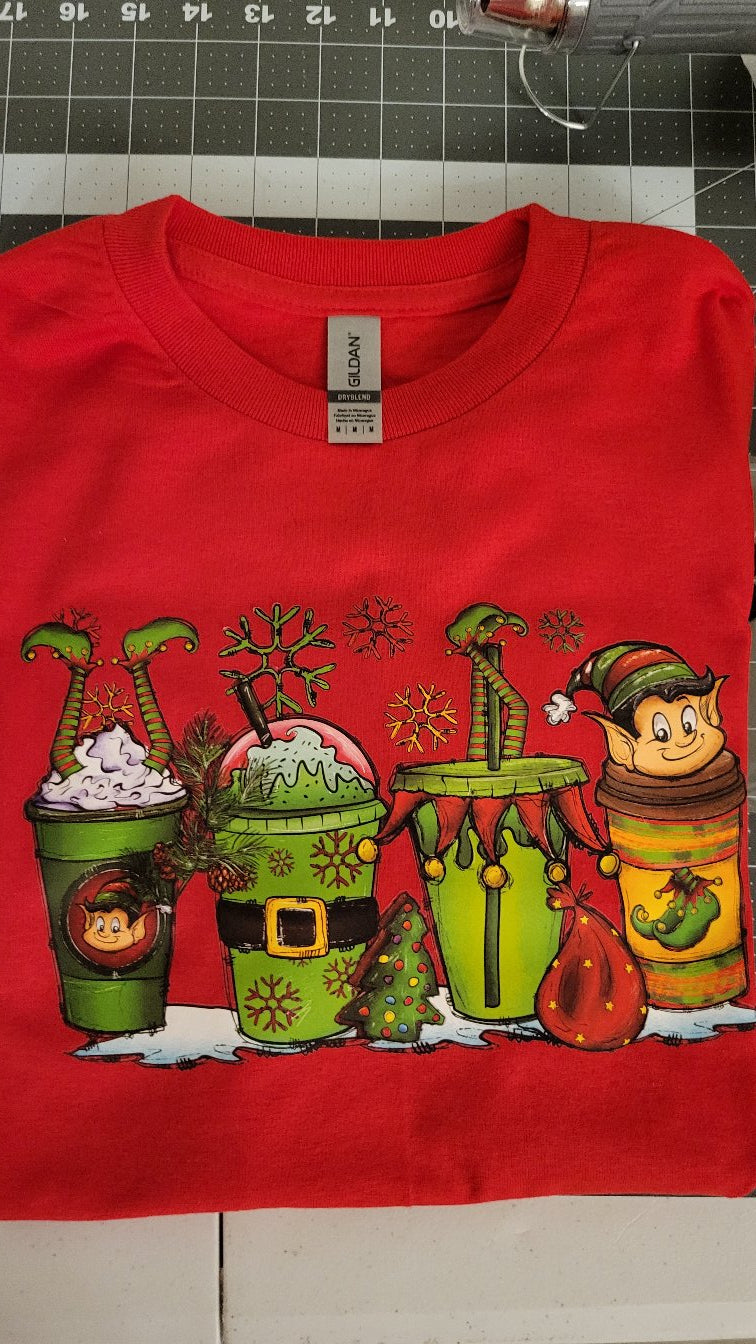 Short sleeve Christmas Elves drinks shirt