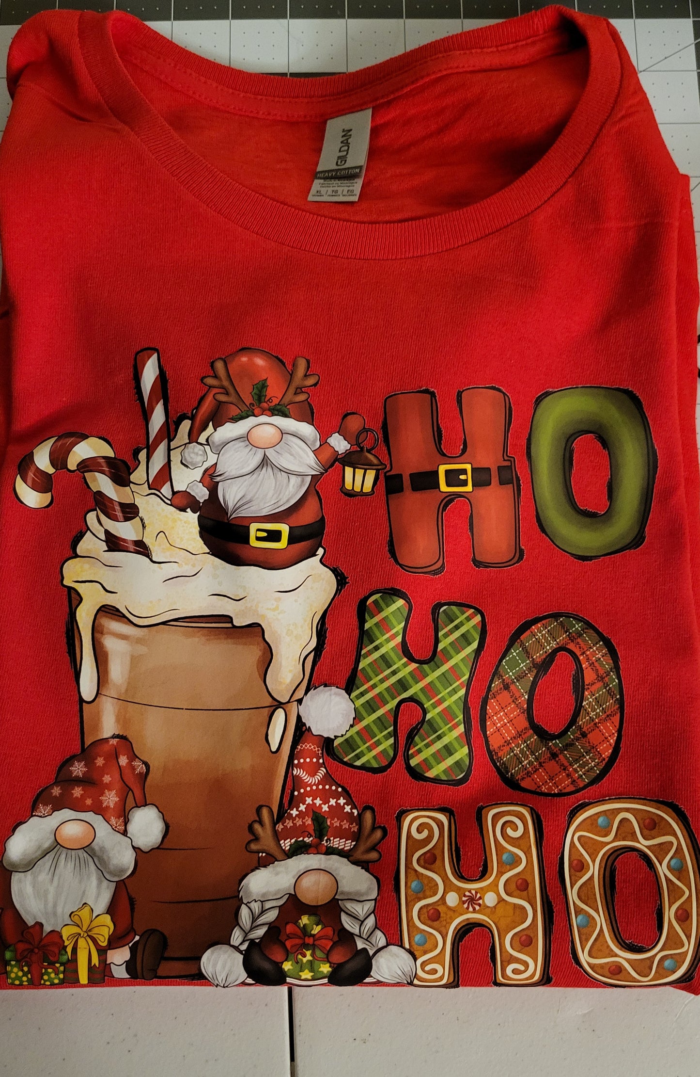 Short sleeve Christmas gnomes & cocoa shirt